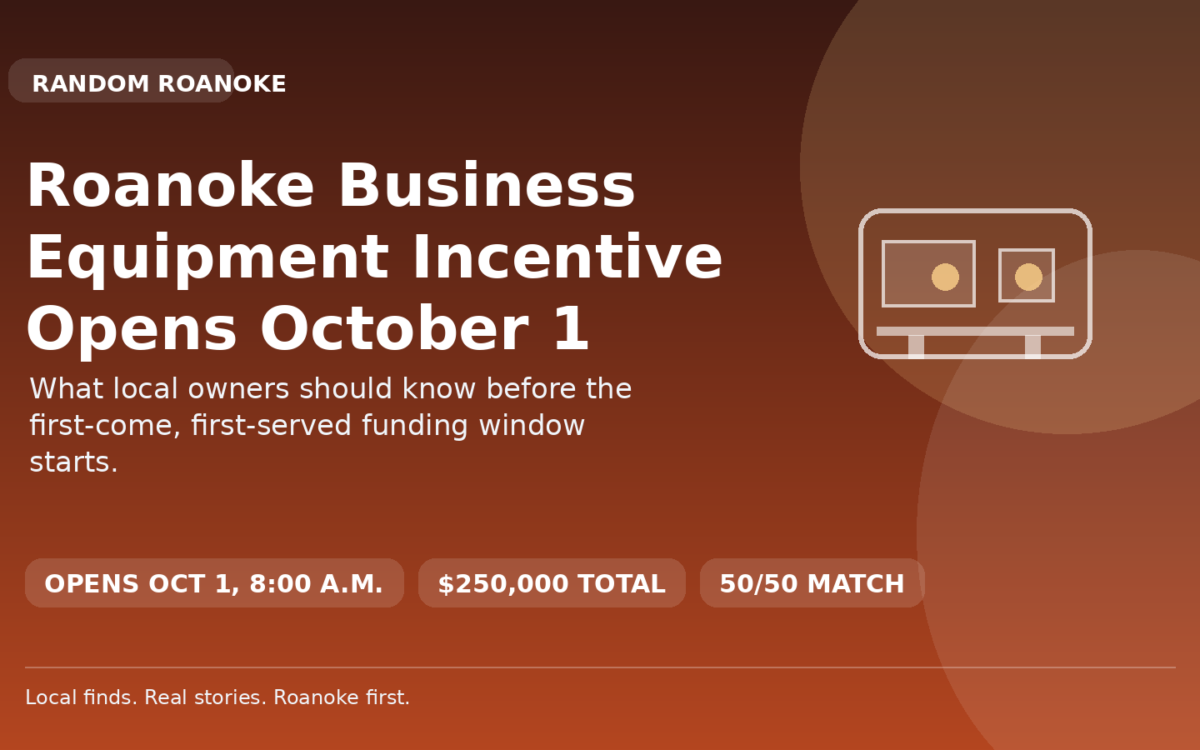 Random Roanoke featured image for Roanoke Business Equipment Incentive Program opening October 1, 2026 with first-come, first-served funding.